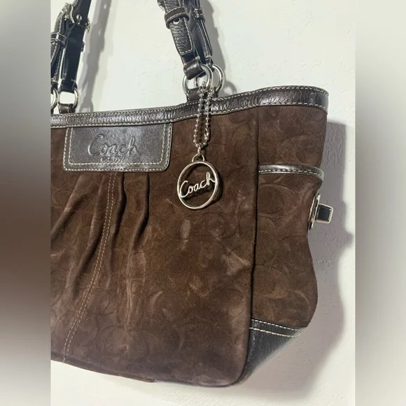 COACH Chocolate Signature Shoulder Bag Suede Logo Y2K F14000 - Picture 2 of 13